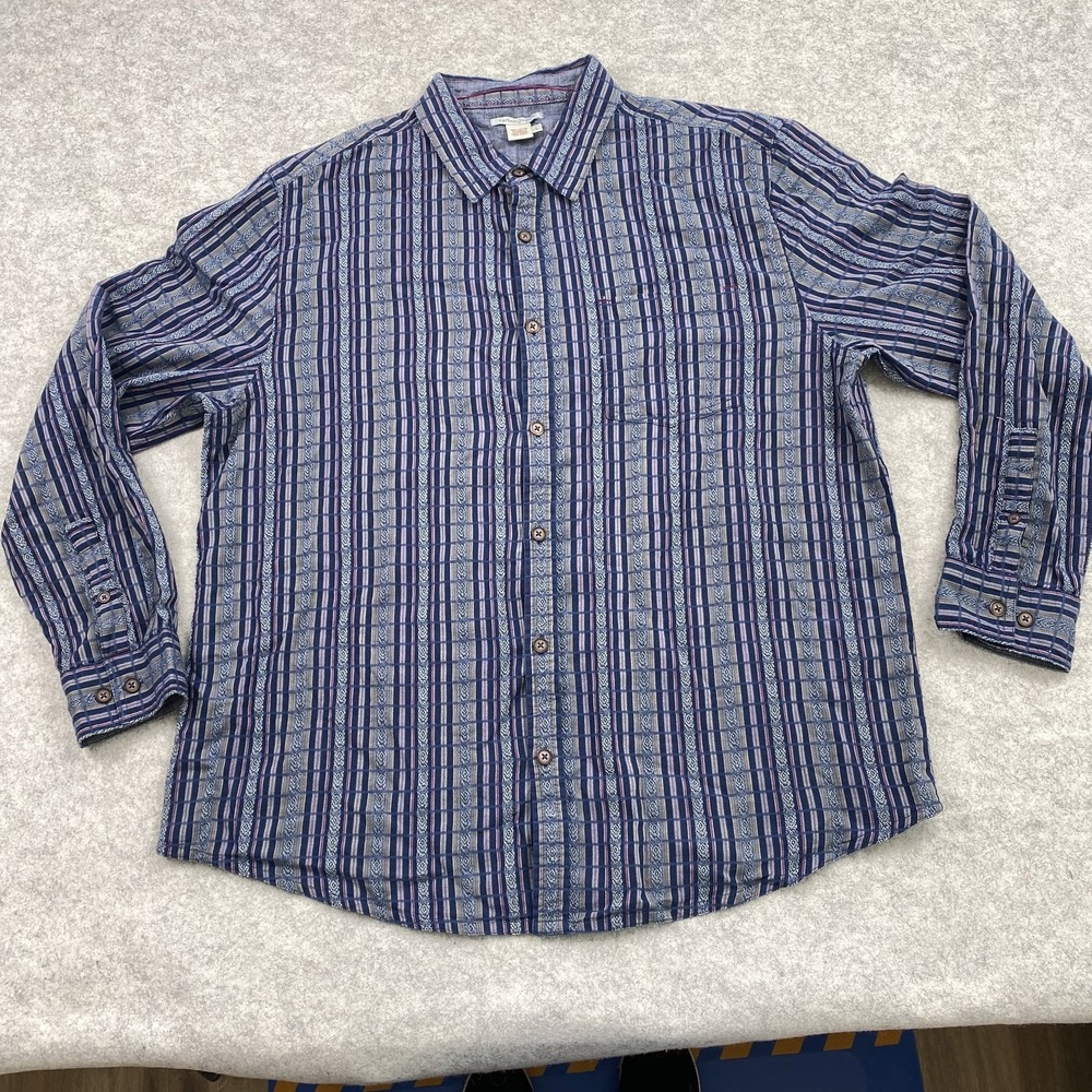 Carbon2cobalt Shirt Mens Large Blue Striped Textured Button Up Long Sleeve